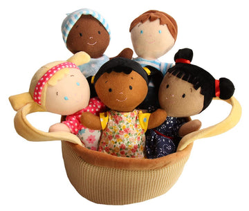 Snuggle Stuffs Basket of Buddies Multicultural Plush Dolls | Diversity & Inclusion Toys for Toddlers | Soft 8 Inch Ethnic Friends for Preschool