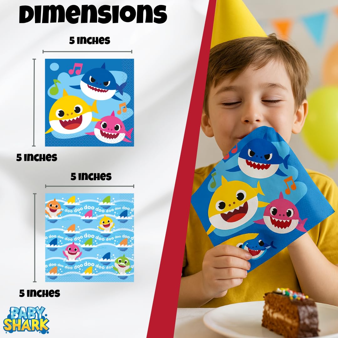 Unique Baby Shark - Party Supplies and Decorations Bundle | Serves 16 Guests | Includes Plates, Napkins, Table Cover & Stickers | Playful Baby Shark