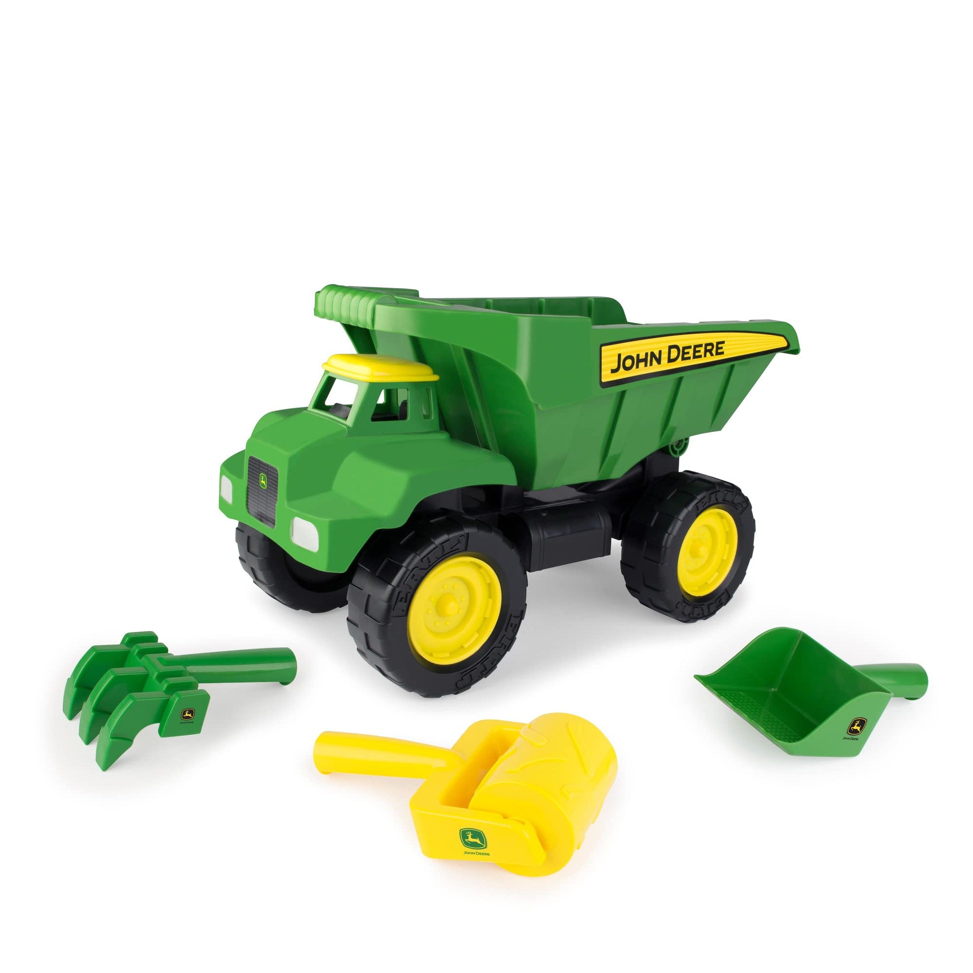 John Deere Big Scoop Dump Truck Toy with Sandbox Tools - Construction Toys Featuring Dump Truck, Sand Toys, and Tractor Wheel Roller - Kids Sandbox