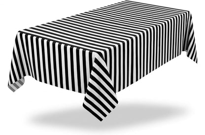 Oojami Black White Striped Plastic Tablecloths 54x108 Inch - 8 Pack Disposable Rectangle Table Covers for Party Wedding Birthday - Waterproof Picnic