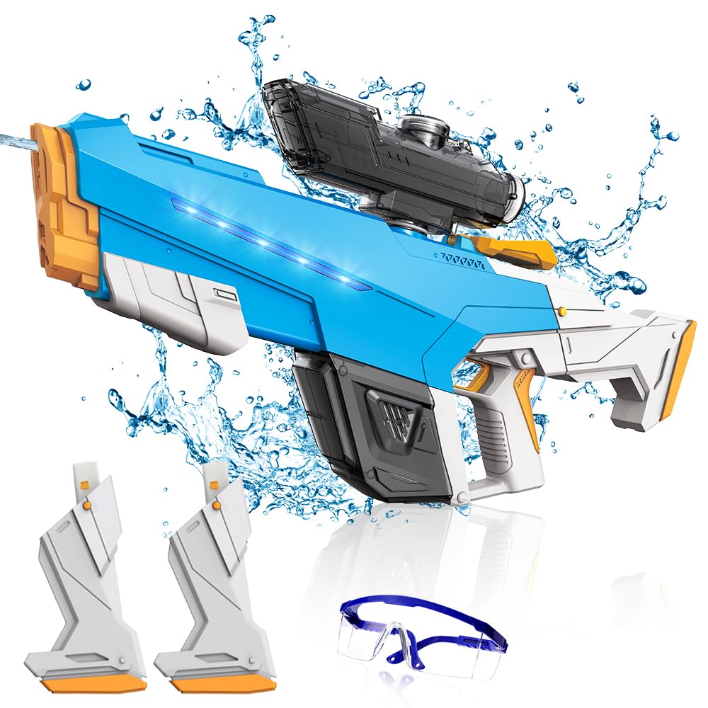 Electric Water Blaster for Adults Kids, Automatic Squirt Toy with with Light Up and Large Capacity, Comes with 2 Modular Batteries, 26-32 FT Range