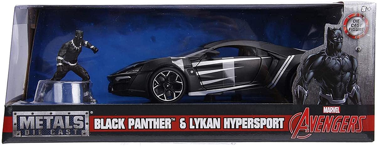 Jada Toys Marvel Black Panther & Lykan Hypersport Die-cast Car, 1:24 ScaleVehicle & 2.75 Collectible Figurine, (99723)