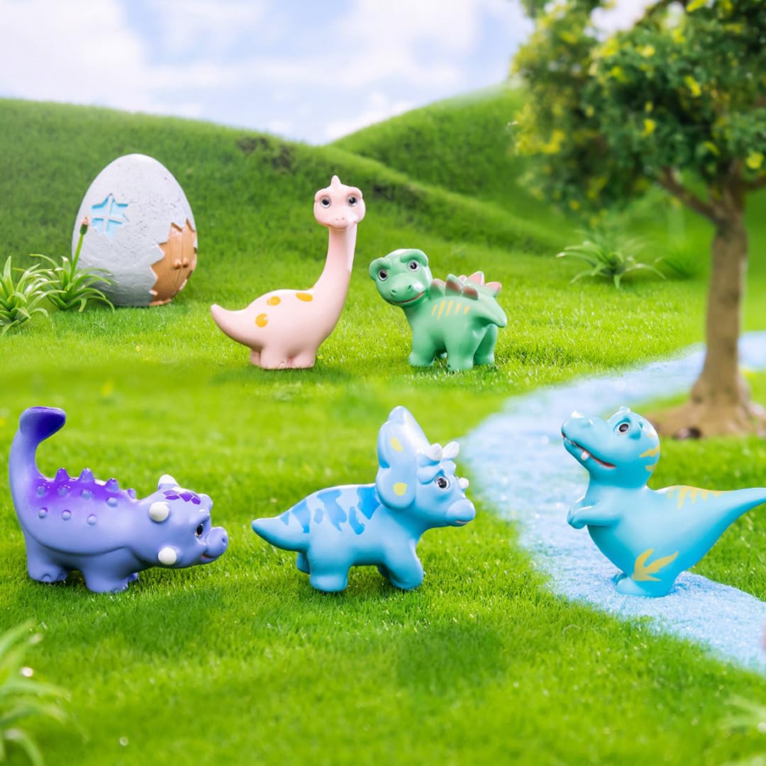 5 Pcs Lovely Dinosaur Figure Animal Toys Set Cake Topper, Micro Landscape Decor Fairy Garden Miniature Dinosaur Figurines Collection Playset