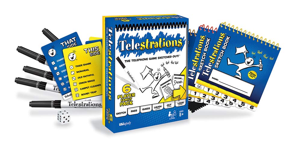 USAOPOLY Telestrations Original 6 Player | Family Board Game | A Fun Family Game for Kids and Adults | Family Game Night Just Got Better | The