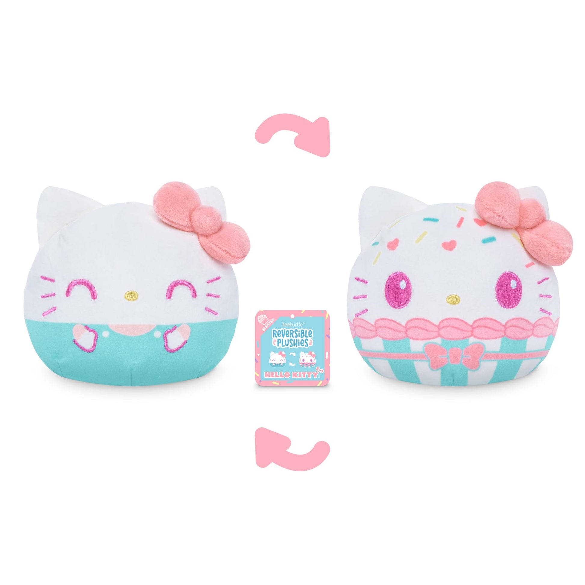 TeeTurtle Reversible Sanrio Hello Kitty 4-Inch Cupcake Two-Sided Flip Plush Toy with Embroidered Details - Cute Mini Collectible Plush for Kids