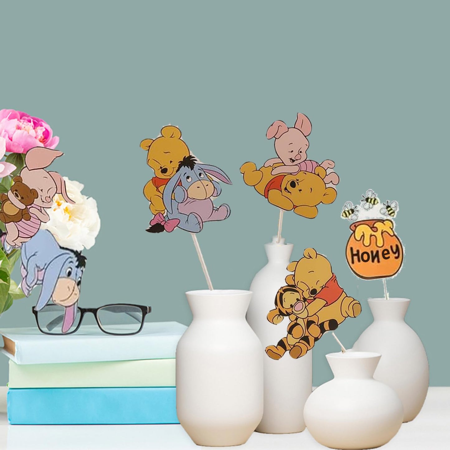 24 PCS Bear Party Decorations Centerpieces, Cute Table Toppers On Sticks Cutouts for Baby Shower Table Decorations Birthday Party Supplies