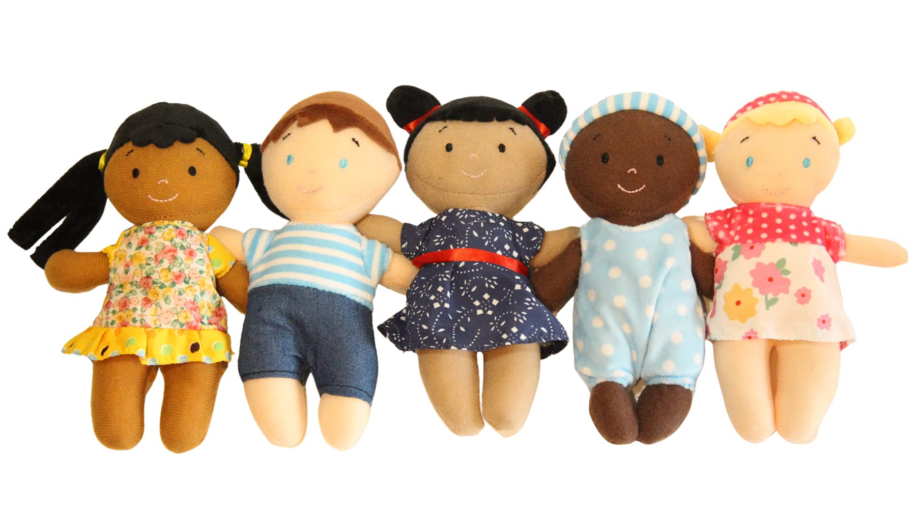 Making Believe Diversity Buddies - Multicultural Plush Dolls Set, Diversity Toys for Kids - Daycare & Home, 7" - 5 Pcs