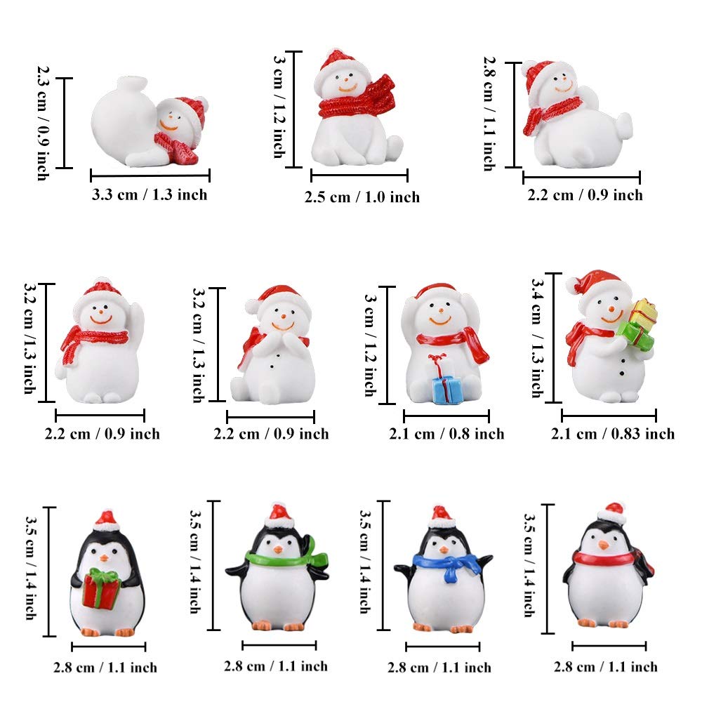 17Pcs Christmas Miniature Figurines Resin Ornament Mini Figurines to Hide Santa Claus Snowman Penguin Reindeer Xmas Tree for Garden Table Snow Globe