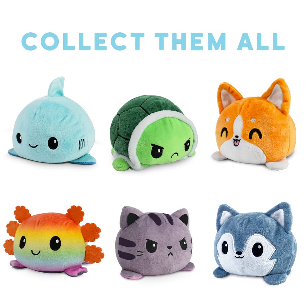 TeeTurtle - The Original Reversible Cat Plushie - Russian Blue Ninja Cat - Cute Sensory Fidget Stuffed Animals That Show Your Mood!