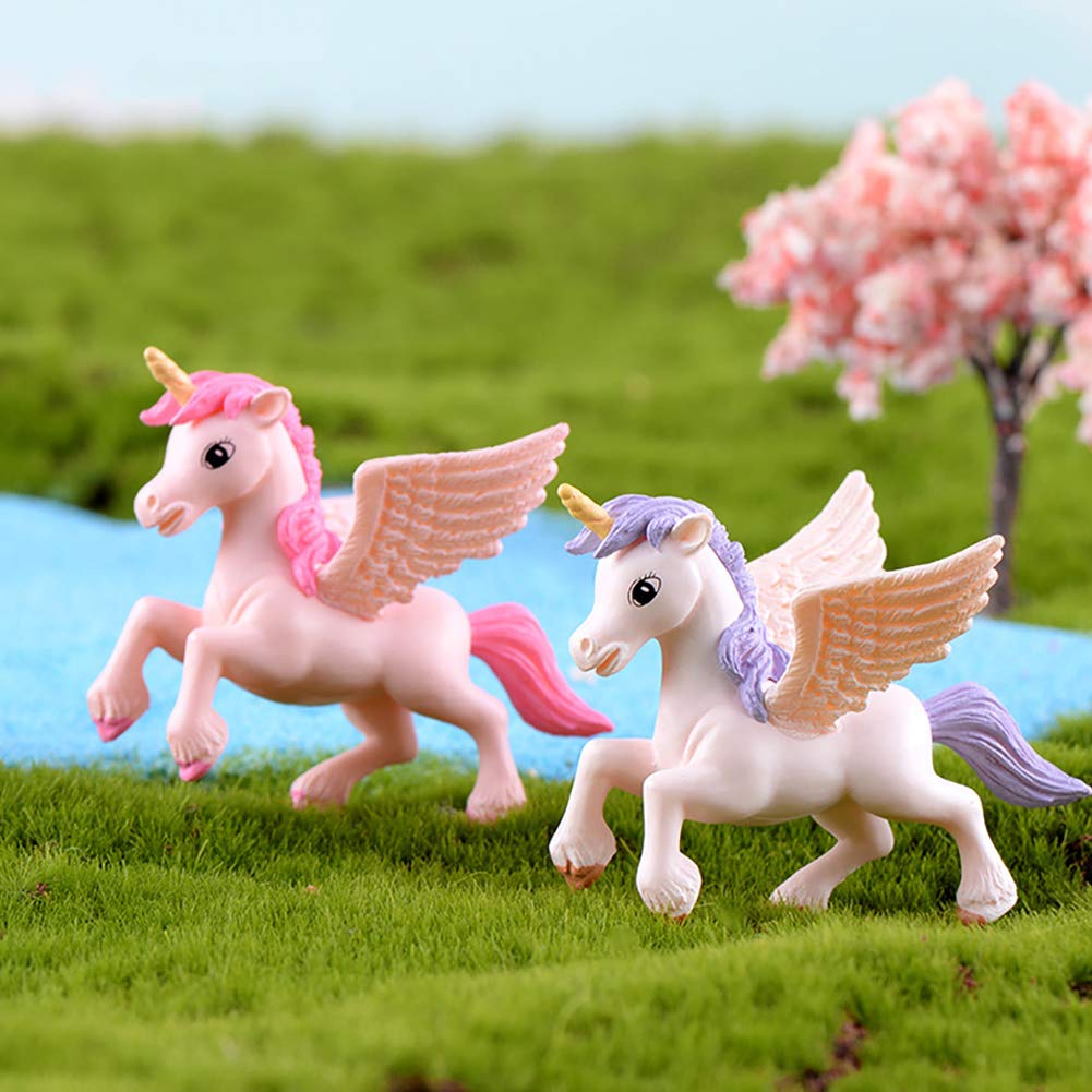 Lovely Flying Horse Unicorn Model Cake Toppers 8 Pcs Fairy Garden Miniature Unicorn Figurines Moss Landscape DIY Terrarium Crafts Ornament Accessories