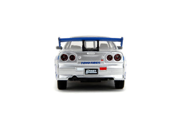 Jada Toys Fast & Furious 1:32 Brian's Nissan Skyline GT-R R34 Die-cast Car Silver/Blue, Toys for Kids and Adults