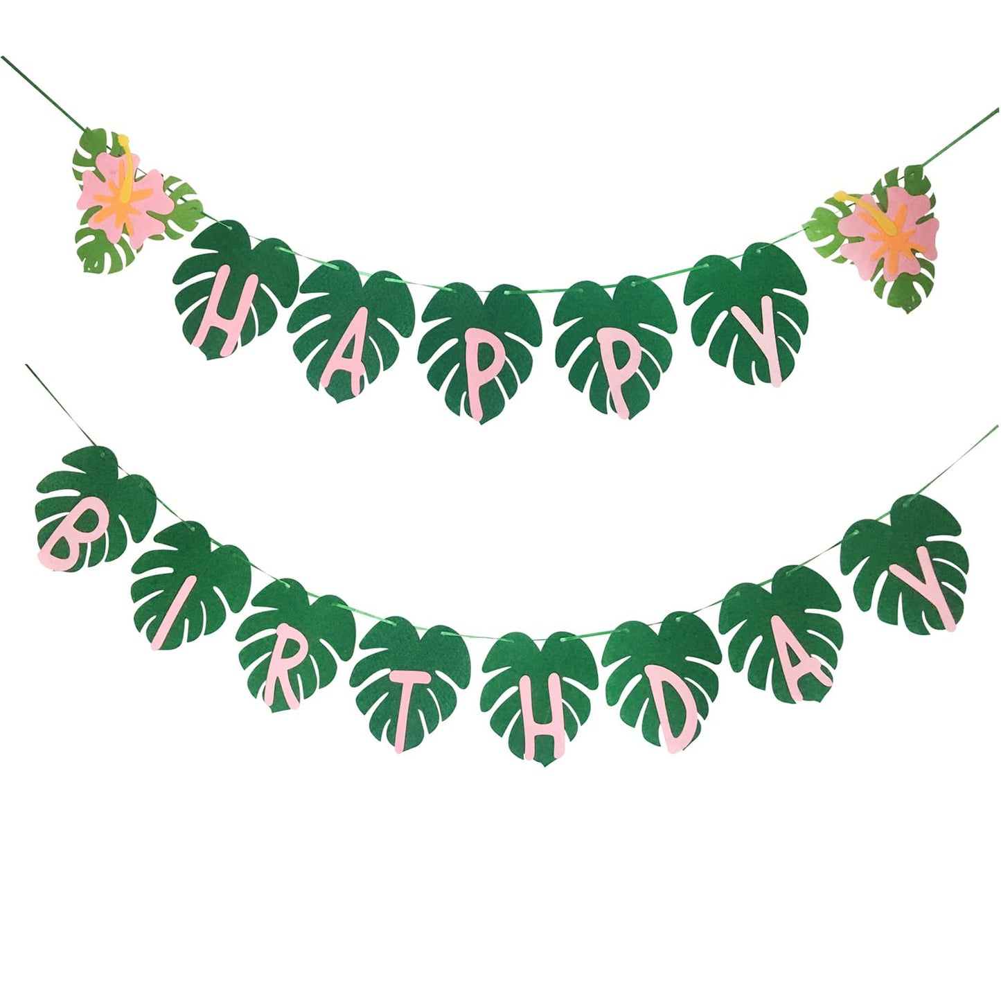 OU RUI Hawaiian Party Happy Birthday Banner for Tropical Luau Party Palm Leaf Decorations