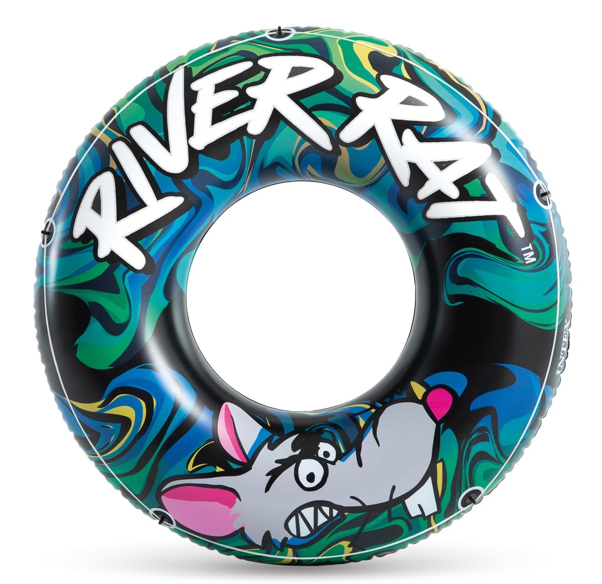 Intex River Rat 48 Inch Inflatable Vinyl Towable Boat Floating Tube Raft for Swimming Pool and Lake in Green Rat or Graffiti Rat Design, Color Varies