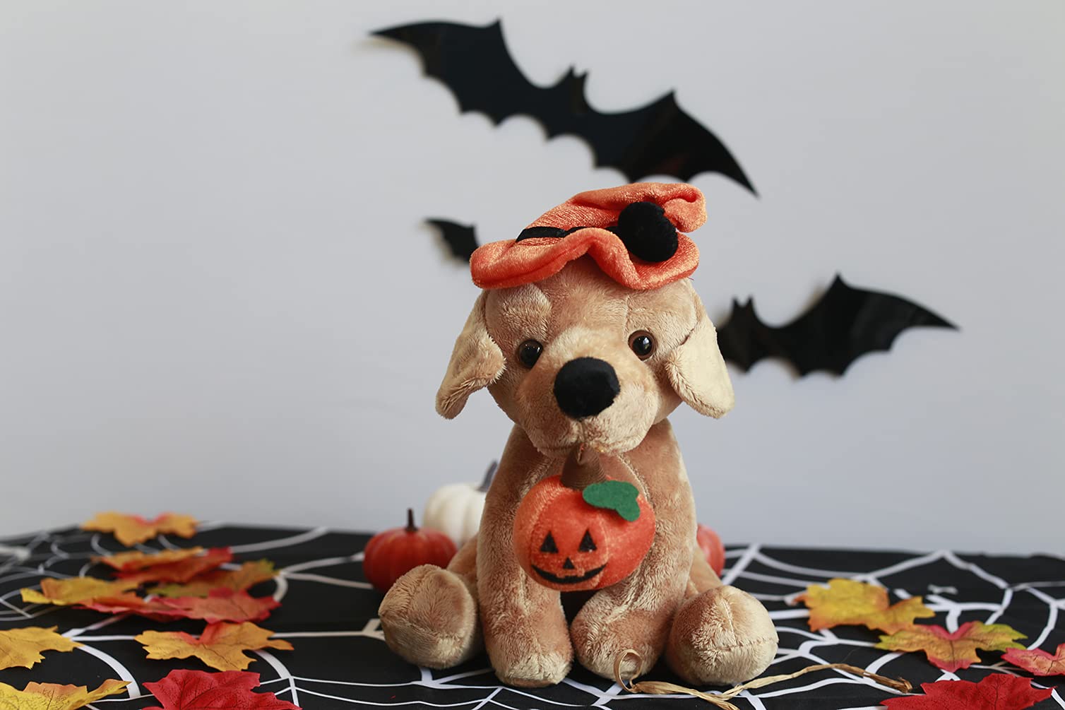 Plushland Halloween Pawpals 8 inches Puppy Dog Plush Stuffed Toy Comes with Hat and Halloween Jack O Lantern - Pumpkin for Kids on This Holiday
