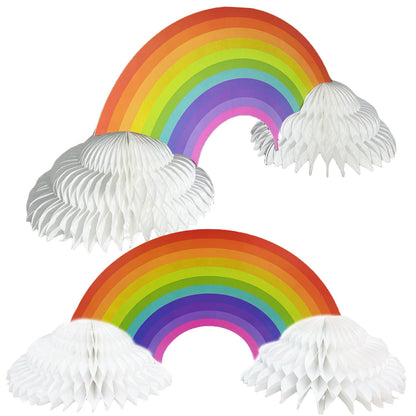 GIFTEXPRESS 2 Pack Jumbo 30" Rainbow Honeycomb Centerpiece - Paper Rainbows & Clouds Theme Party Supplies Decorations - Perfect Decor for Tables at