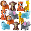 Mini Zoo Animals Bath Toys - (Pack of 12) Vinyl Rubber Jungle Safari Animal Figures, Squeezable Bath Tub Toys for Kids, Baby Shower, Birthday Party