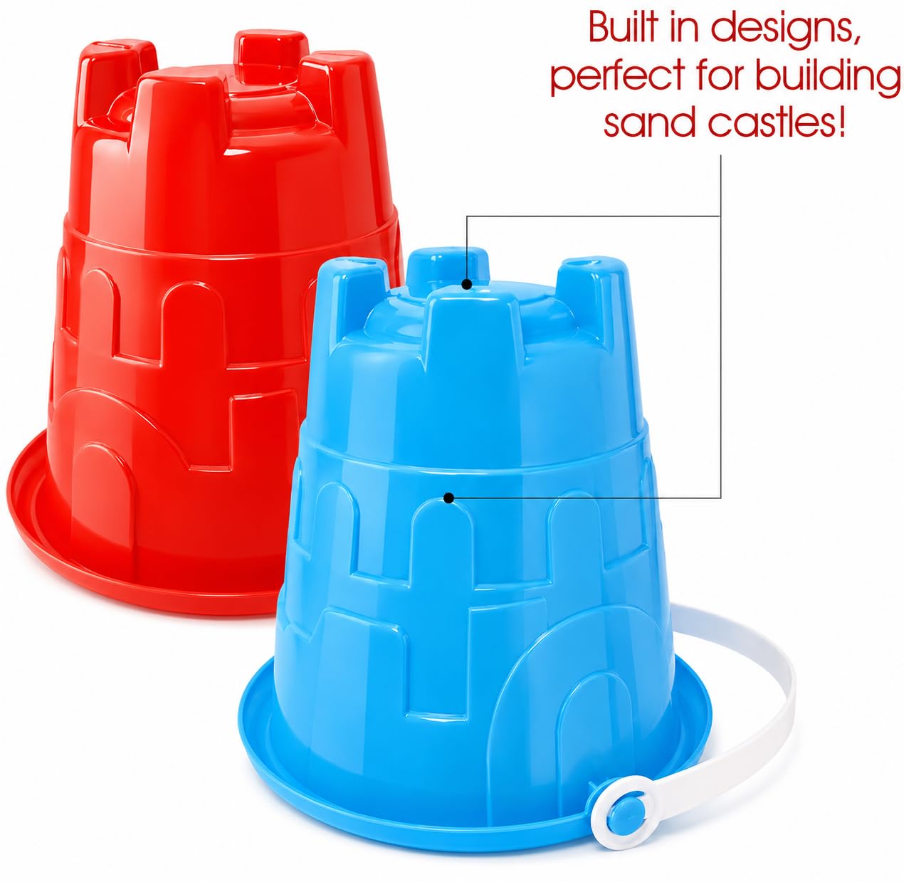 ArtCreativity 6" Beach Bucket and Shovel for Kids (Set of 2) Includes 2 Sand Shovels and 2 Buckets with a Sand Castle Design Inside, Sandcastle