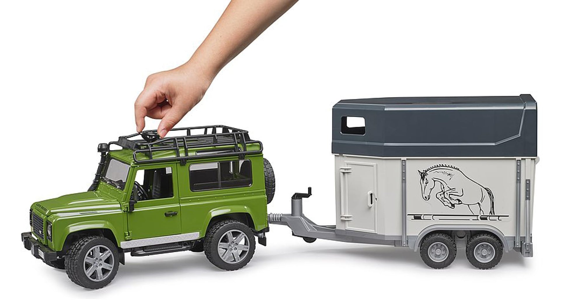 Bruder 02592 Land Rover Defender with Horse Trailer & Horse, 1:16 Scale
