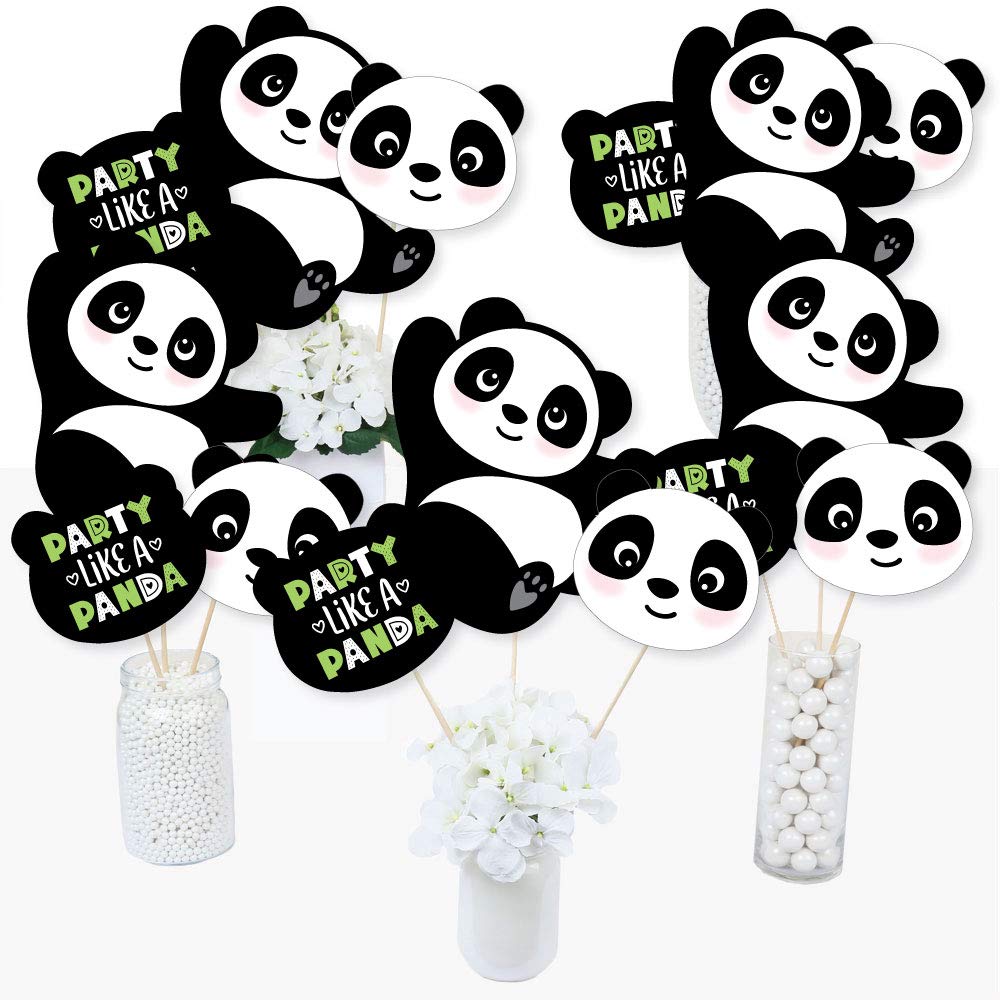 Big Dot of Happiness Party Like a Panda Bear - Baby Shower, Birthday Party Centerpiece Sticks - Table Toppers - Set of 15