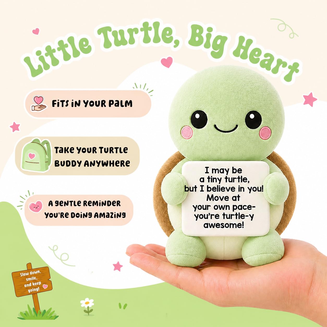 Puraesla Funny Turtle Plush, Positive Squishy Plushie Affirmation Animal with 30 Supportive Messages, Stress Relief Relaxing, Birthday Appreaciation