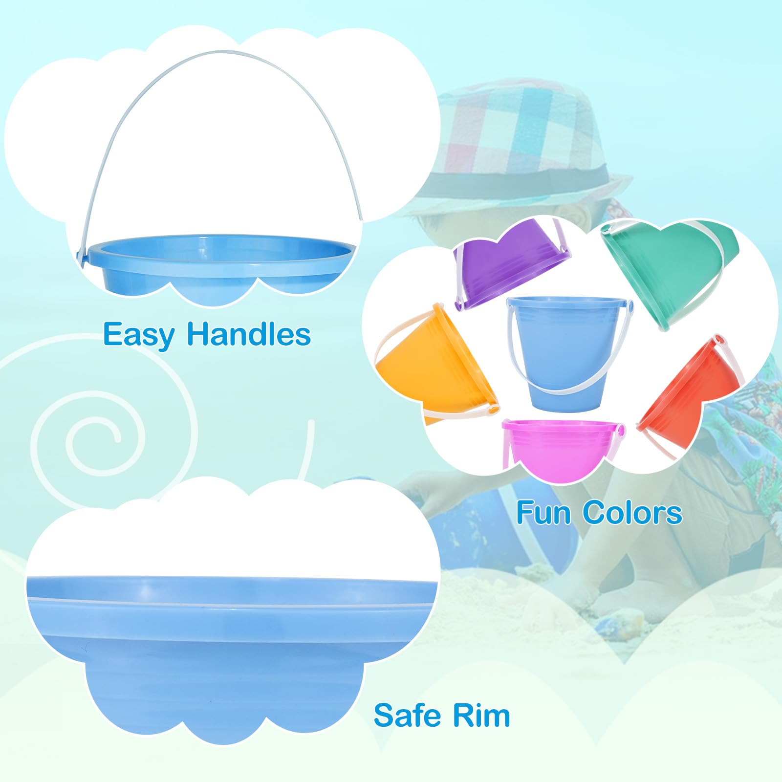 Holady 12 Pack 5'' Inch Sand Beach Buckets Pail with Beach Shovels,Sand Bucket Water Bucket for Beach Fun Great Summer Party Accessory