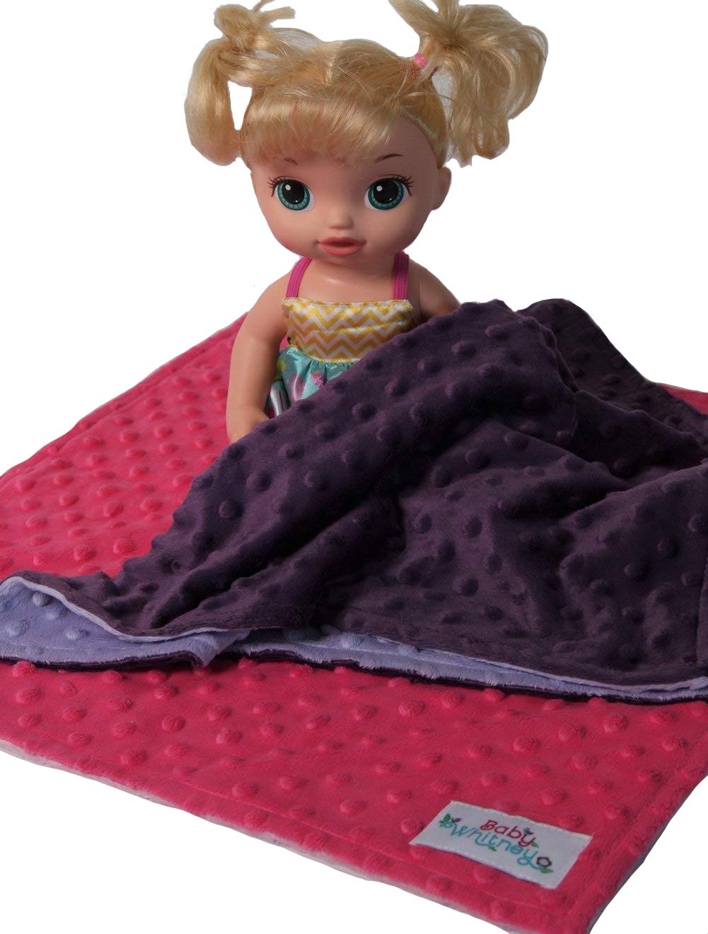 Pink & Purple Minky Dot Reversible 17" Square Baby Doll Blankets, 2 Pack Set