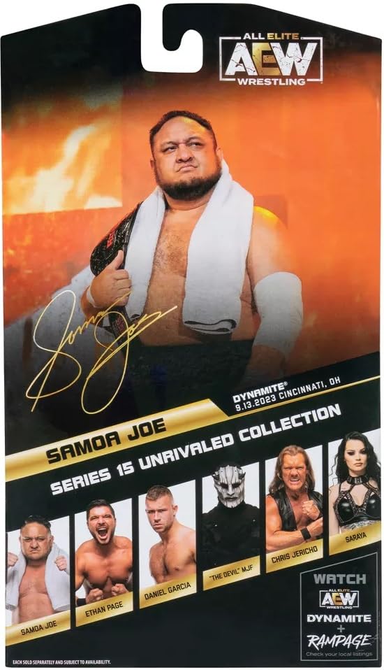AEW All Elite Unrivaled Collection Samoa Joe Action Figure, Series 15, 6 Inch Scale, Plastic, Championship Belt Accessory, Wrestling Theme, #145