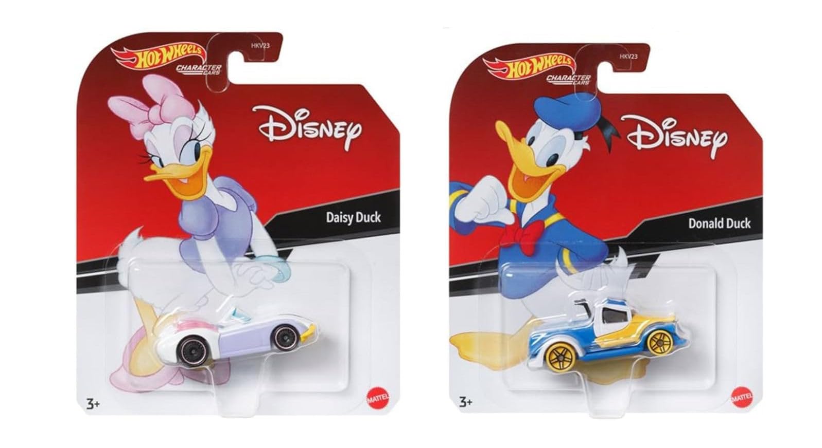 Hot Wheels Disney Donald & Daisy Duck Character Cars, Bundle of 2