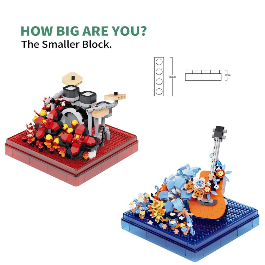 Musical Instruments Micro Blocks Building Sets,Classical Famous Building Block Set,1500 PCS for Adults and Kids,Guitar and Drum Set with Clear Plastic