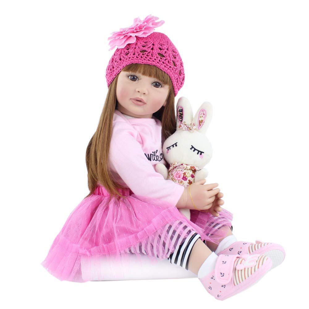 Angelbaby Adorable Reborn Toddler Doll Soft Body Real Life Long Hair Princess Hair, 24inch Handmade Silicone Reborn Baby Doll Sets and Doll Clothes
