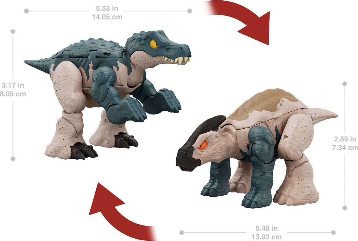 Mattel Jurassic World Fierce Changers 2-in-1 Dinosaur Action Figure, Double Danger Toy Transforms from Baryonyx to Parasoralophous in 11 Steps