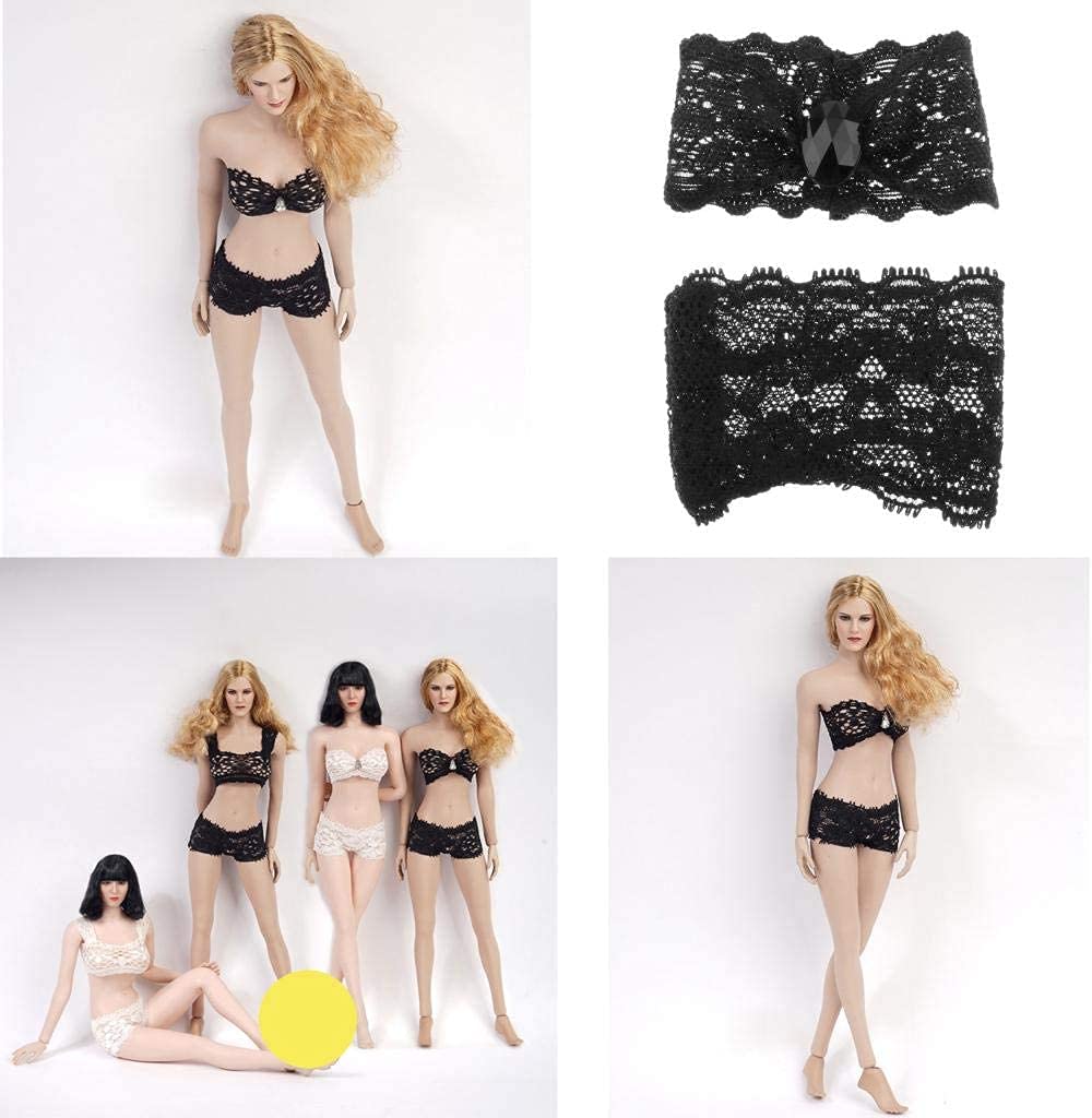 Yikko 1/6 Scale Female Lace Underwear Set Cloth for 12" Action Figure Toys Doll Clothes Accessories (B Black)