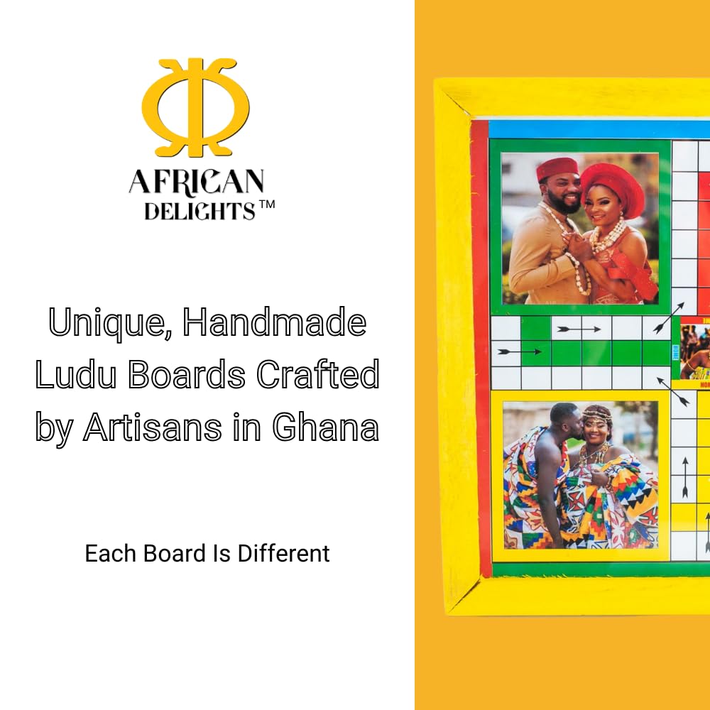 Premium African Ludu | 14in x 14in Board Game | Game Night Activity | Fun Easy Multi-Player Entertainment | Wood with Glass Top | African Cultural