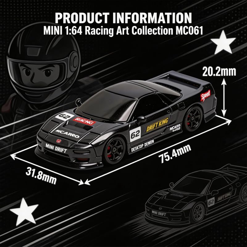 MCARRO 1/64 Scale Mini RC Drift Car, 60 Mins Playtime 2.4GHz Remote Control Car with 2-Speed Modes & LED Lights, Micro 4WD RC Stunt Race Car, (Black)