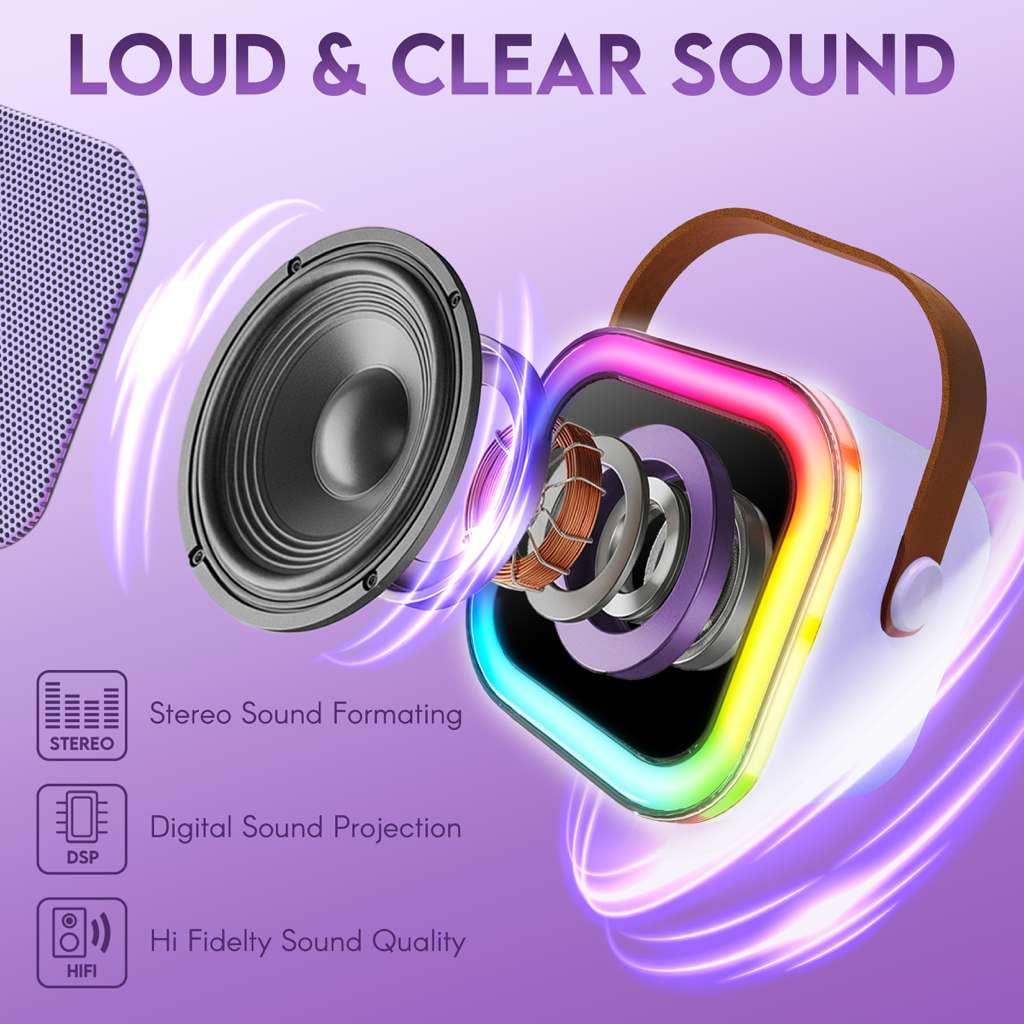 Karaoke Machine for Kids Adults, Portable Mini Bluetooth Speaker with 2 Wireless Microphones, LED Lights, Singing System for Family Home Party, Voice