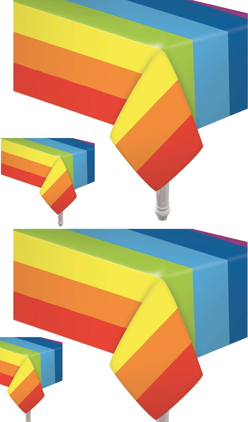 Oojami 4 Pack Rainbow Tablecloths 54 x 108 Inch - Disposable Plastic Table Covers for Birthday Party, Baby Shower, Carnival, Rectangle Table, Colorful