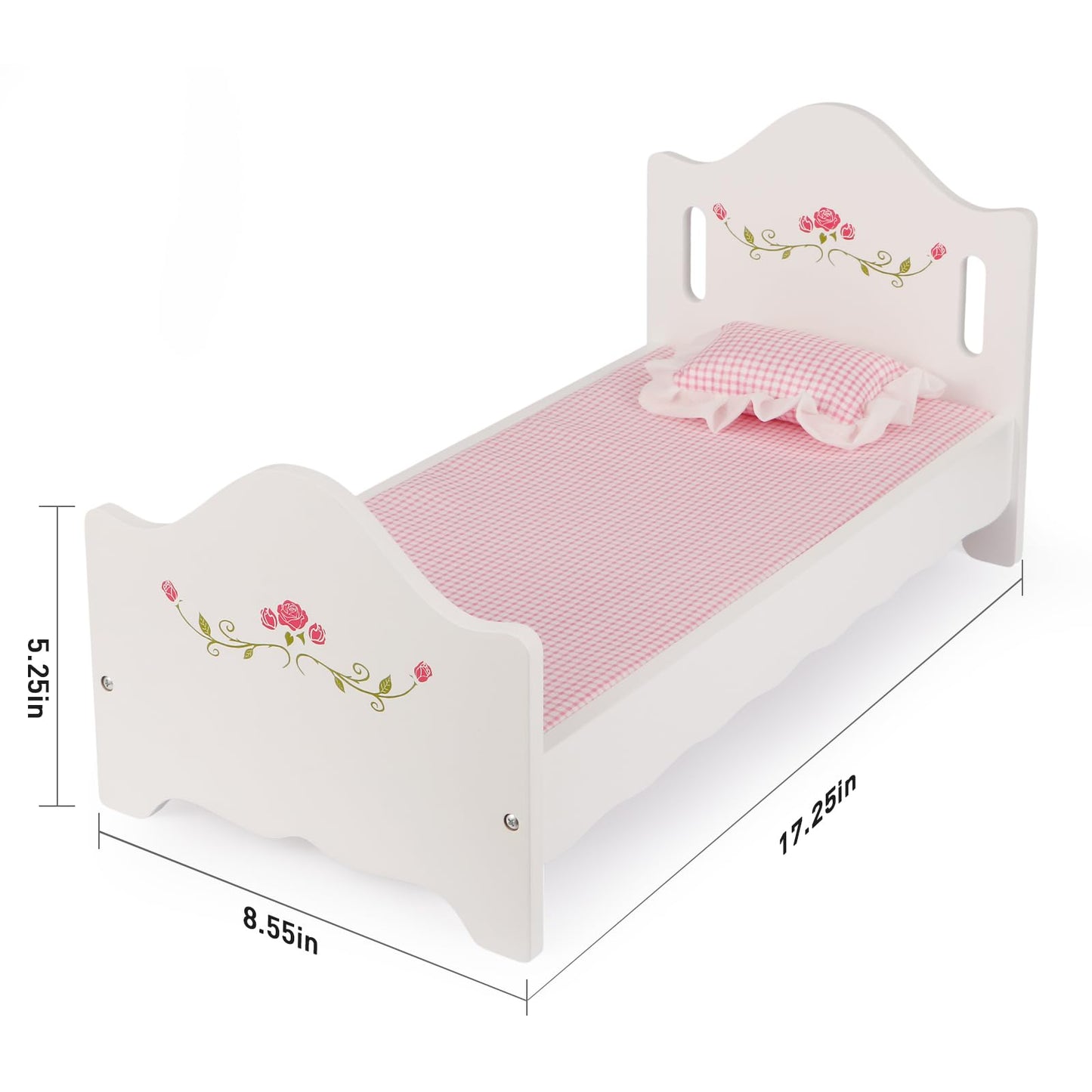 PHOKID Wooden Baby Doll Crib Set, Baby Doll Bed Toys for 18 Inch Dolls, with Bedding and Canopy, Baby Doll Furniture Accessories