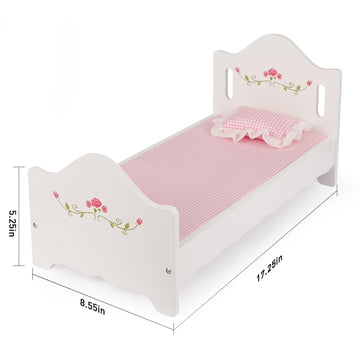 PHOKID Wooden Baby Doll Crib Set, Baby Doll Bed Toys for 18 Inch Dolls, with Bedding and Canopy, Baby Doll Furniture Accessories