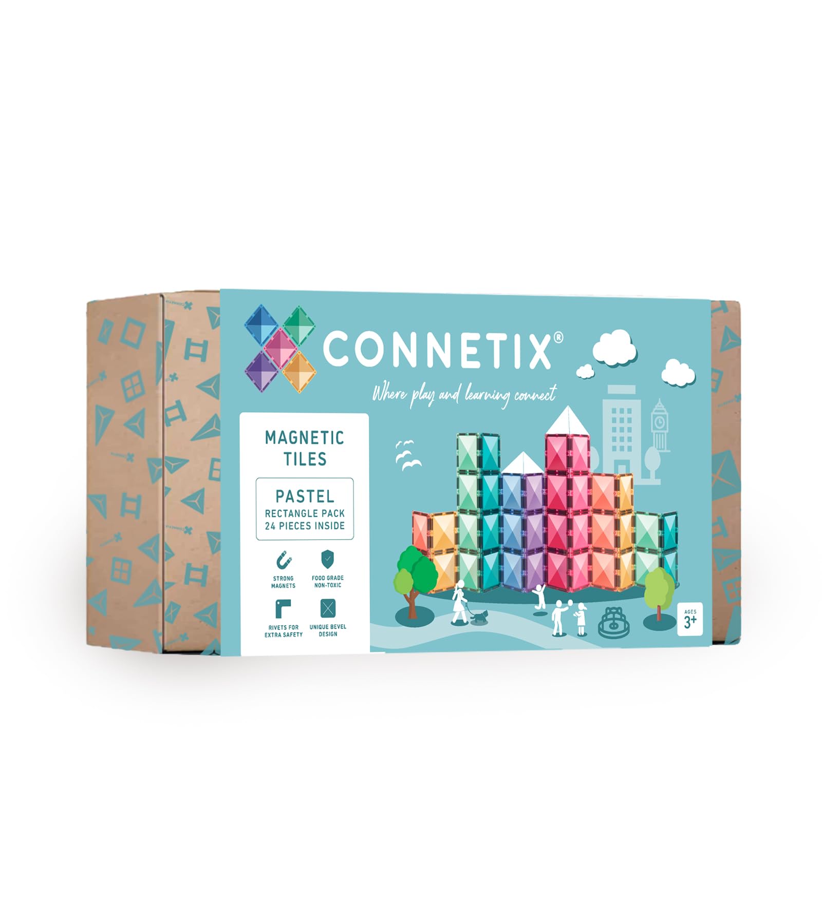 CONNETIX Magnetic Tiles Pastel Rectangle Pack, 24 Pieces