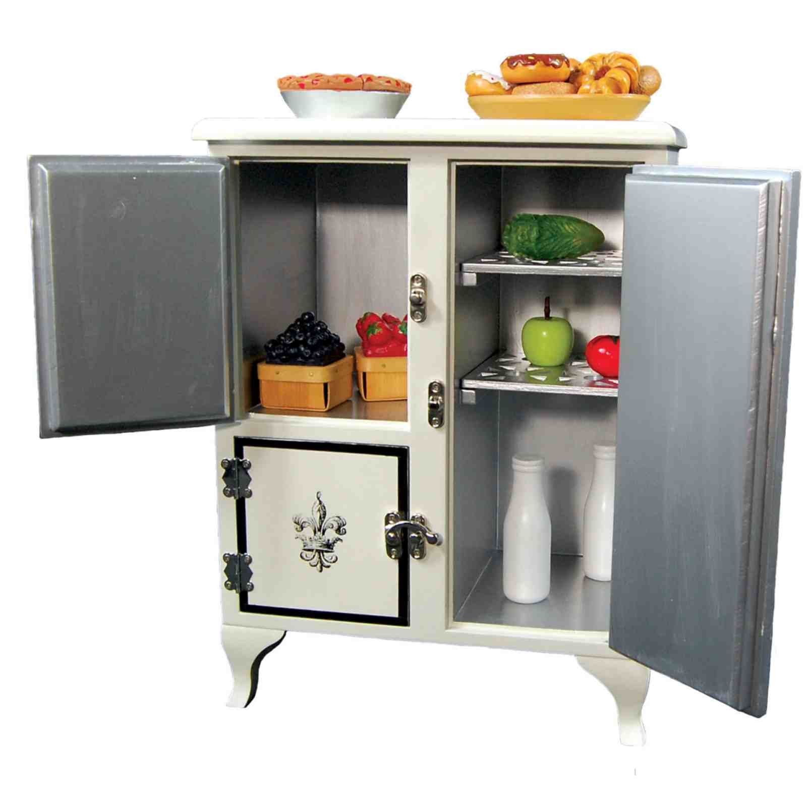THE QUEEN'S TREASURES 18 Inch Doll Furniture, 1930's American Style Vintage Wooden Icebox for Kitchen Food Storage, Fits 18 Inch American Girl Dolls