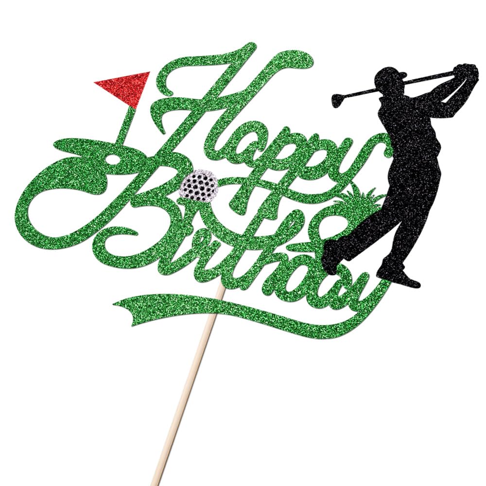 Crseniny Golf Happy Birthday Cake Topper?Golf Ball Player Cake Decorations?Glitter Happy Birthday Cake Topper - Sports Themed Party Decoration