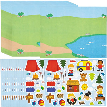 Fun Express Summer Camp Sticker Scenes - Makes 12 - Educational And Learning Activities for Kids - Multicolor