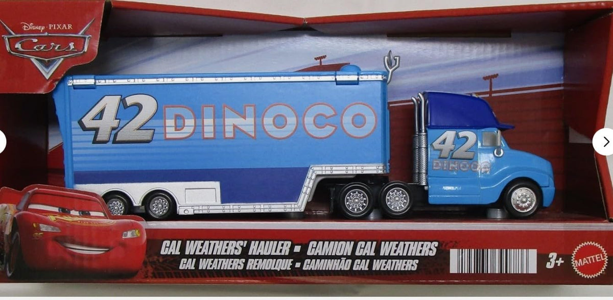 Mattel Cars Cal Weathers 42 Dinoco Hauler Transport Truck, Diecast Vehicle, 1:55 Scale