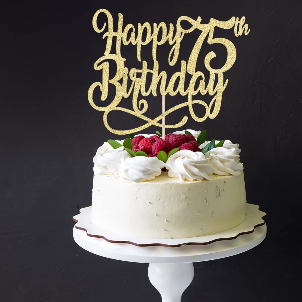 Gold Glitter Happy 75th Birthday Cake Topper,Cheers to 75 Years