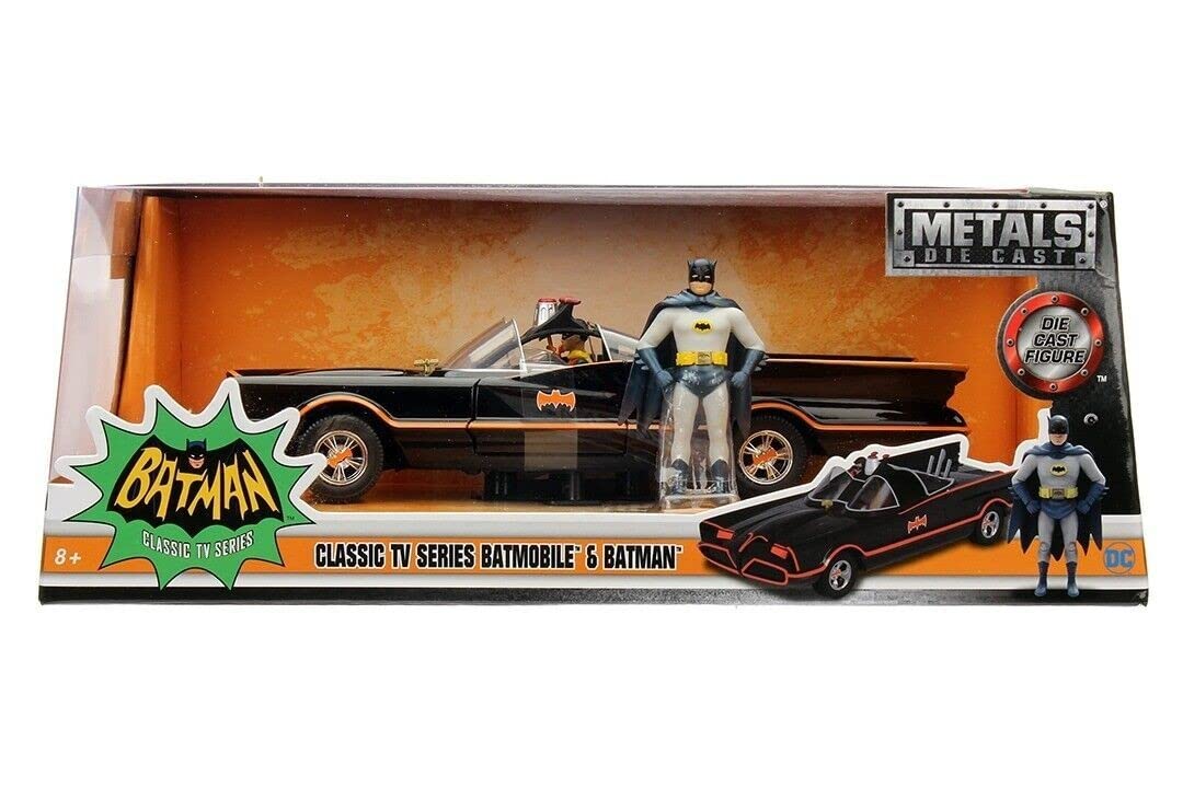 Jada 1966 Classic TV Series Batmobile 1:24 Die-Cast Car with 2.75" Batman and Robin Figures, Toys for Kids and Adults