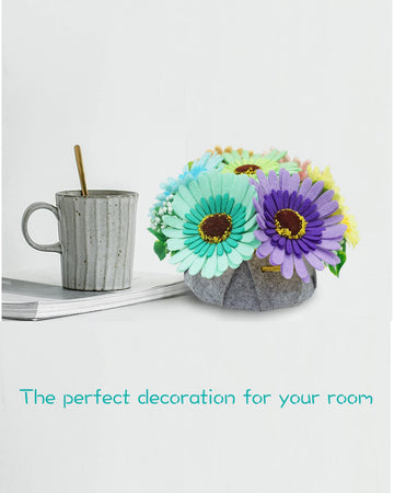 BAZIMA DIY Felt Flower Art Craft Kit, DIY Felt Sunflower and Chrysanthemum Bouquet Kit, 7pcs Felt Flowers,Floral Gifts,Beginner Craft Kit,Arrange