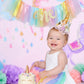 Pastel Rainbow High Chair Banner for 1st Birthday - Party Supplies with Tutu Skirt and Pennant