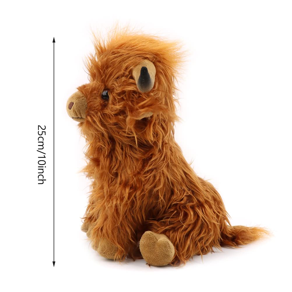 Highland Cow Stuffed Animal Plush Toy - 10” Fluffy Highland Bull Plush, Soft Cow Doll Gift for Kids, Boys, Girls, Toddlers, Birthday & Christmas