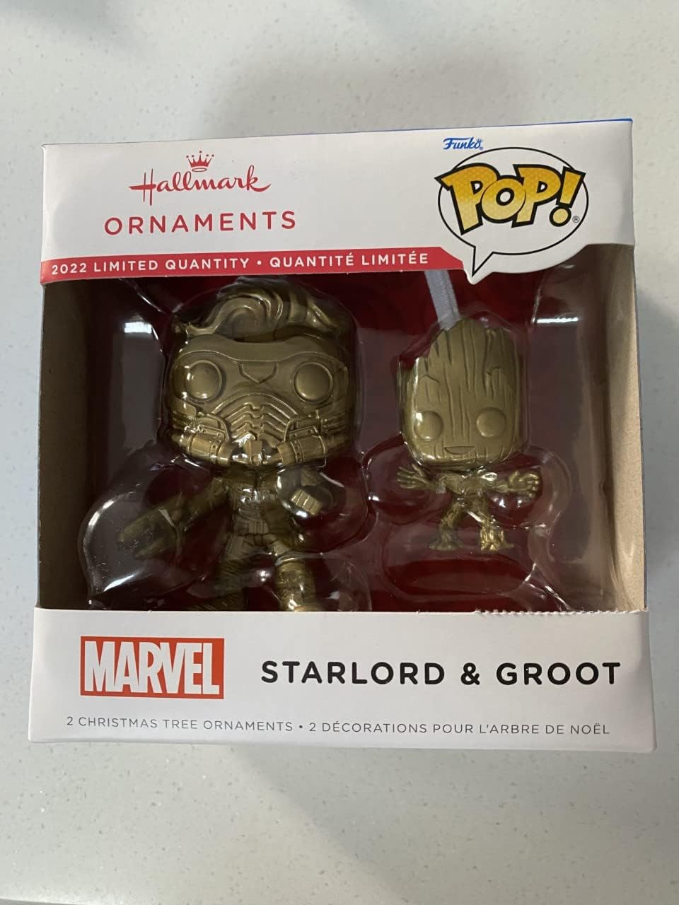 Hallmark Marvel Ornaments (Guardians of The Galaxy Star-Lord and Groot Funko POP!, Set of 2) - Limited Chase Gold Variant