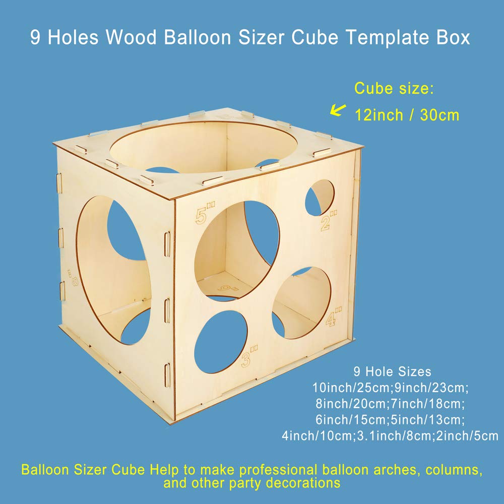 Auihiay 2-10 Inch Collapsible Wood Balloon Sizer Box Cube (9 Holes)